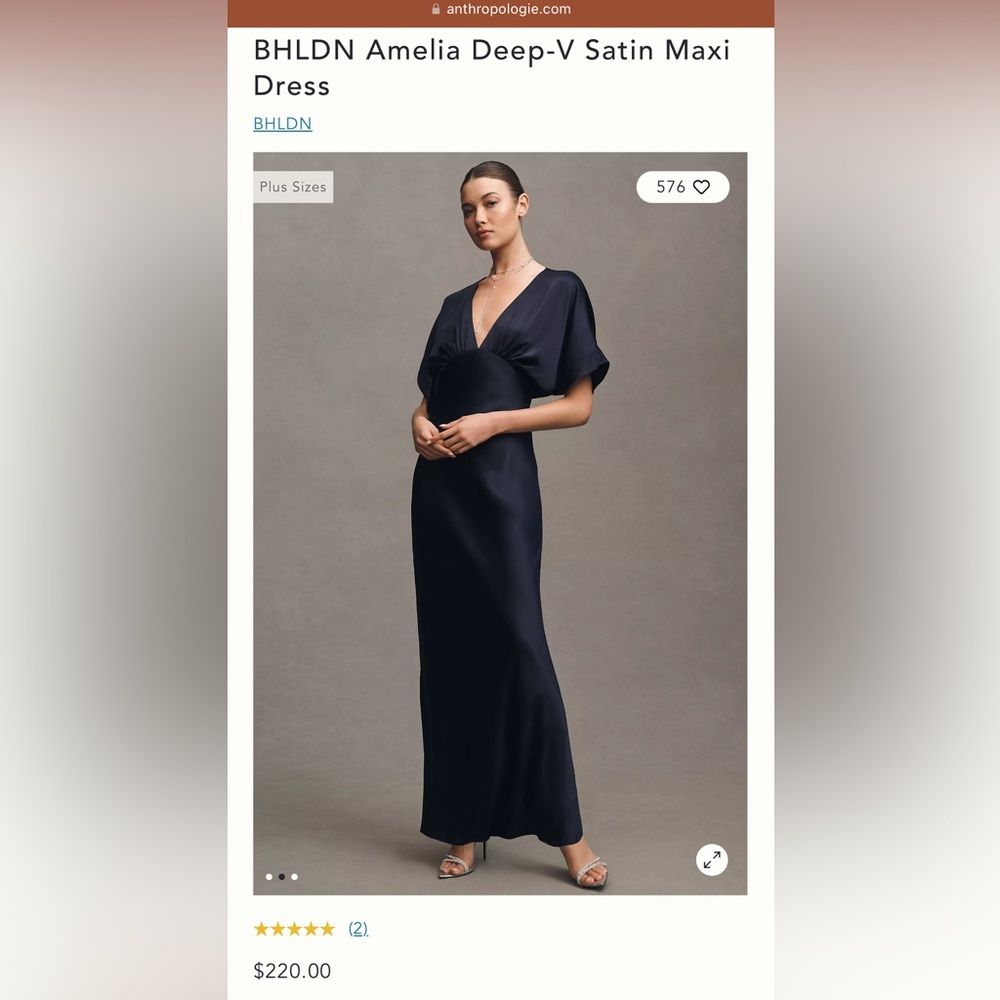 BHLDN Amelia Deep-V Satin Maxi Dress